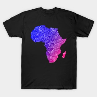 Colorful mandala art map of Africa with text in blue and violet T-Shirt